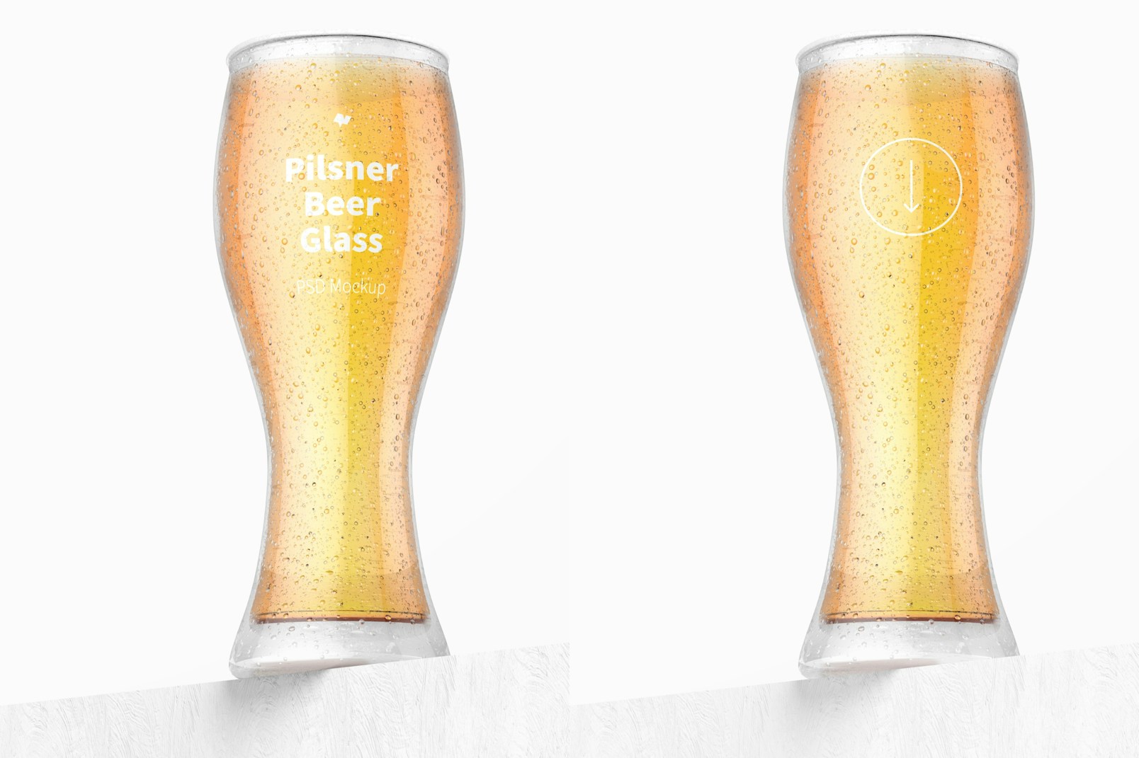 Pilsner Beer Glass Mockup, Low Angle View