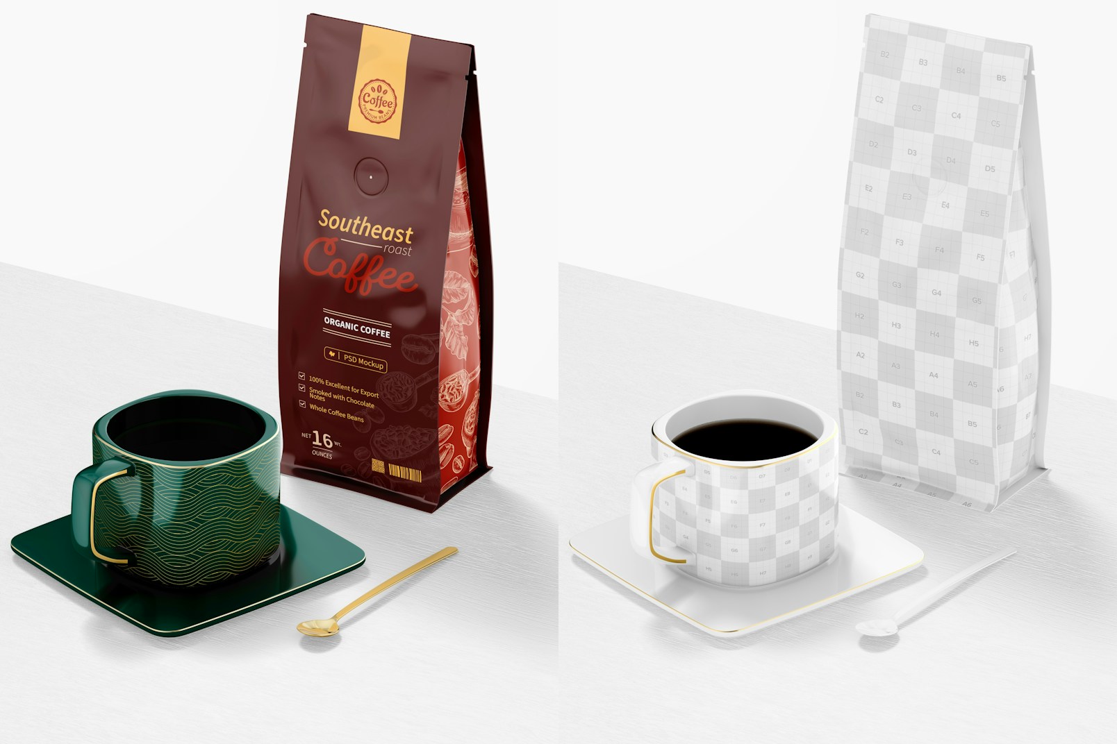 Square Cup Mockup, with Coffee Bag