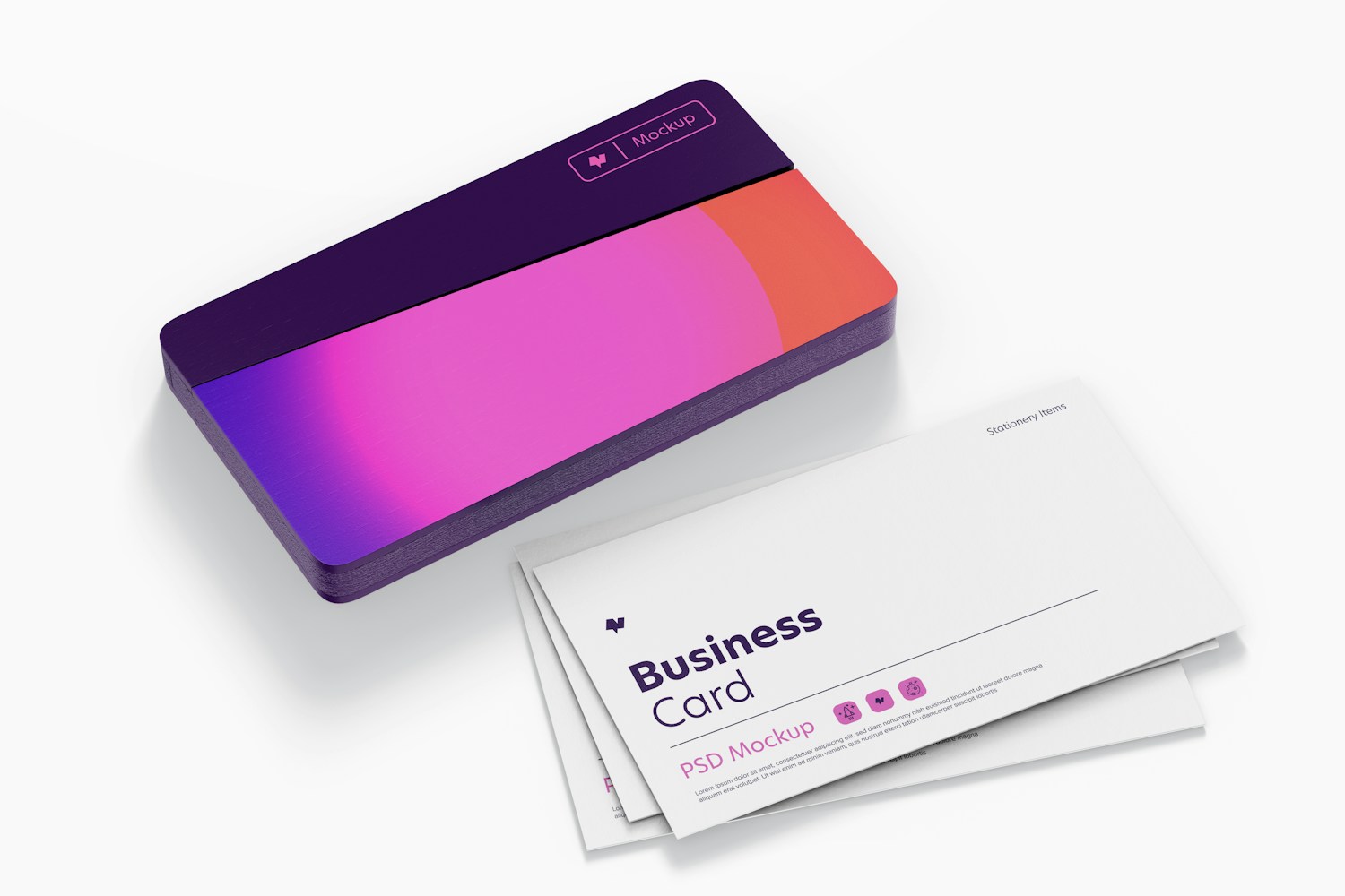 Wooden Business Card Holder Mockup, with Cards
