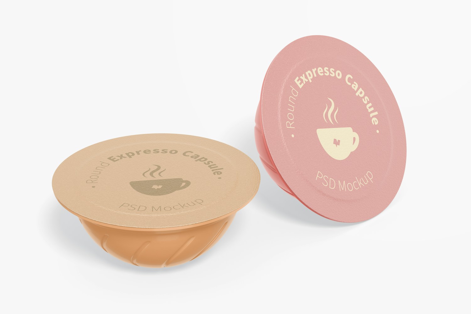 Round Espresso Capsules Mockup, Leaned Round Espresso Capsules Mockup, Leaned