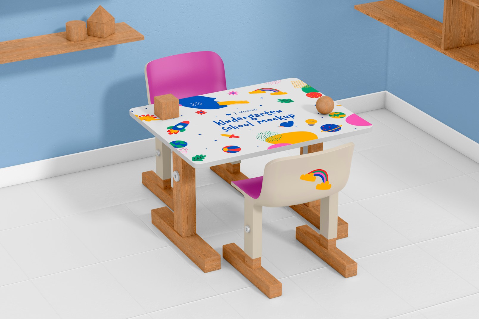 Kindergarten Table and Chair Mockup