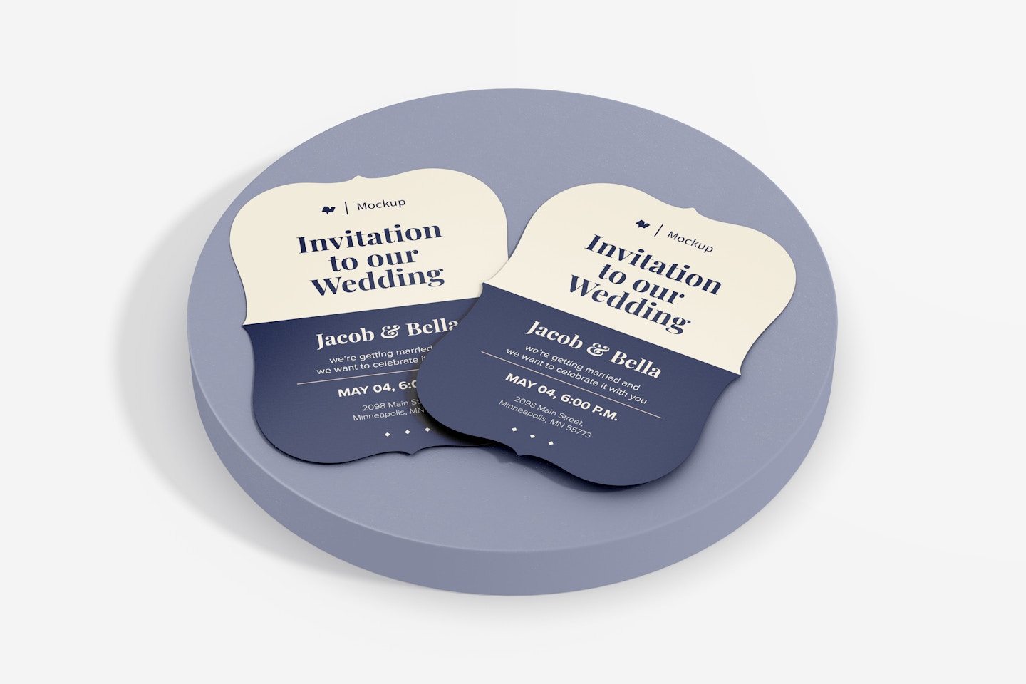 Stylish Invitation Cards Mockup, on Podium