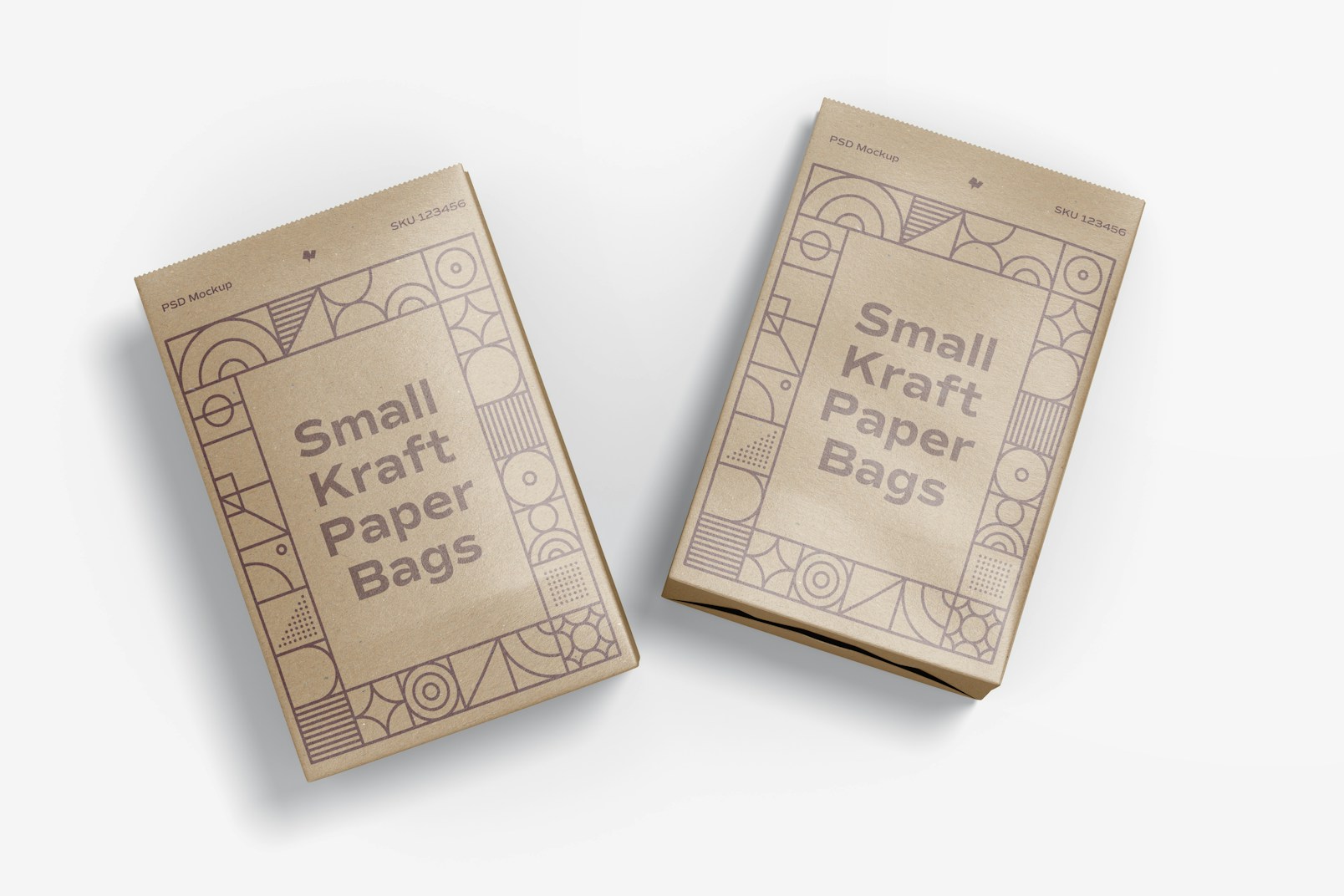 Small Kraft Paper Bags Mockup, Top View