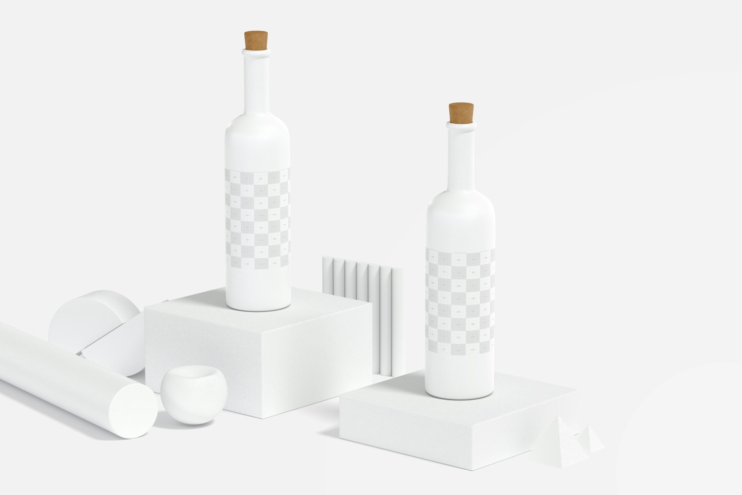 Long Neck Ceramic Bottles with Cork Mockup, Perspective