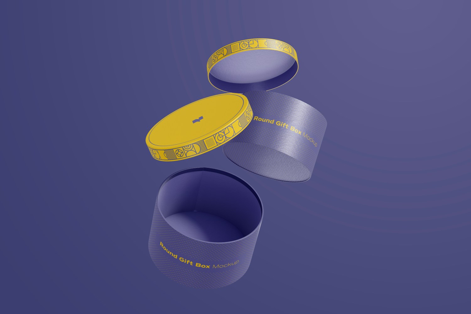Round Gift Boxes Mockup, Falling Round Gift Boxes Mockup, Falling