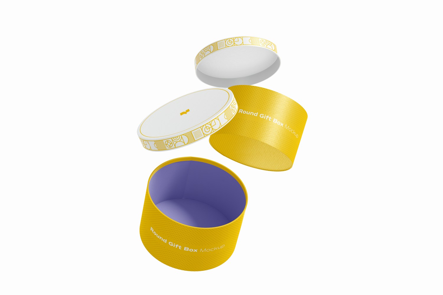 Round Gift Boxes Mockup, Falling Round Gift Boxes Mockup, Falling