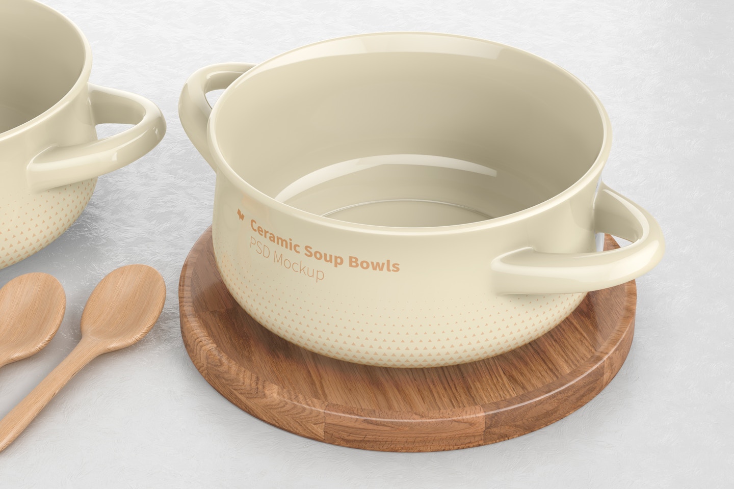 Ceramic Soup Bowls with Handles Mockup, on Surface