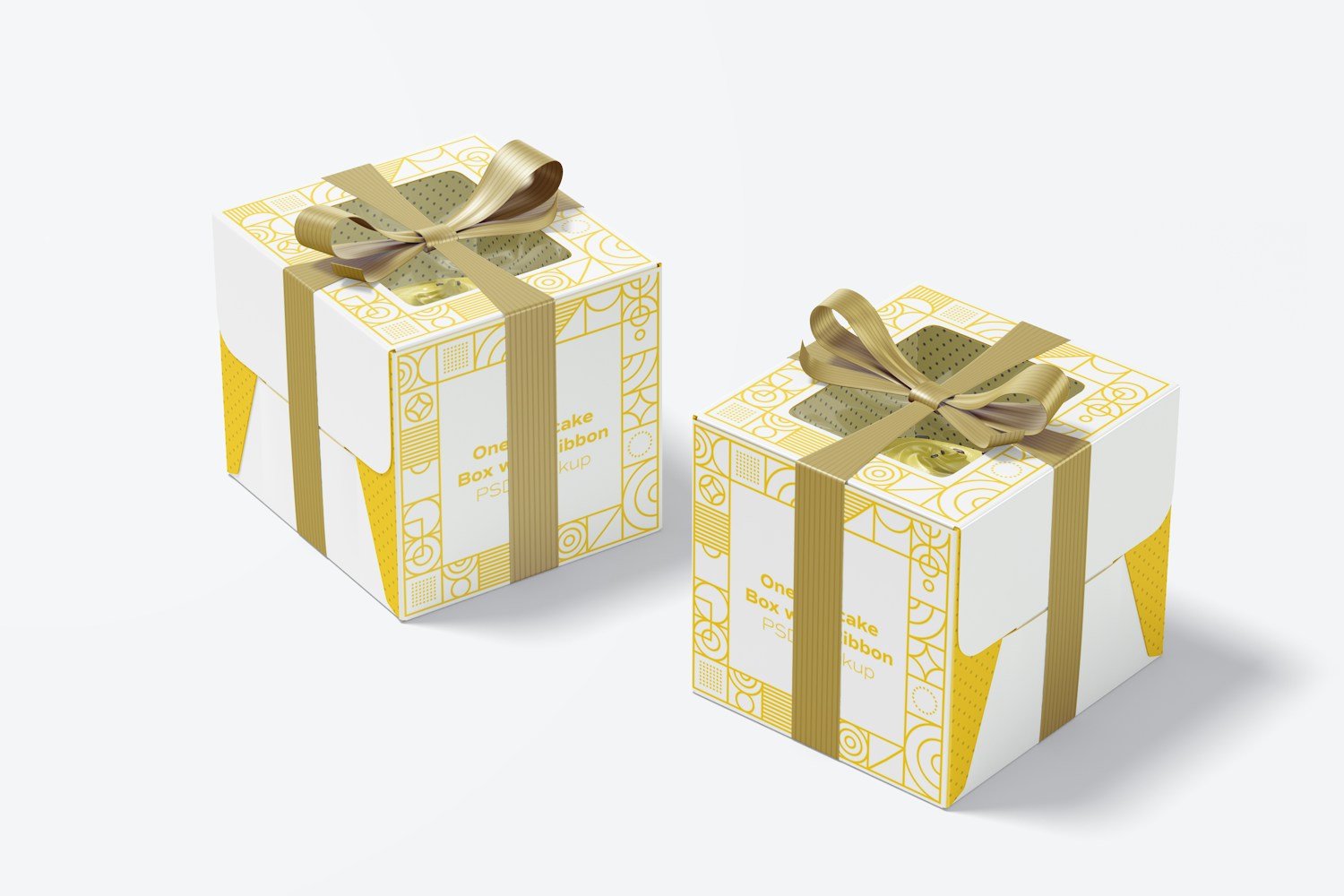 One Cupcake Box with Ribbon Mockup, Perspective One Cupcake Box with Ribbon Mockup, Perspective