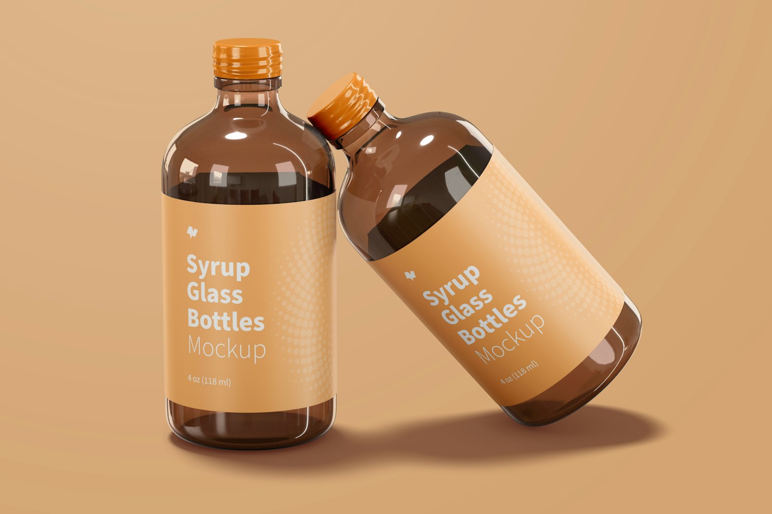 4 oz Syrup Glass Bottles Mockup