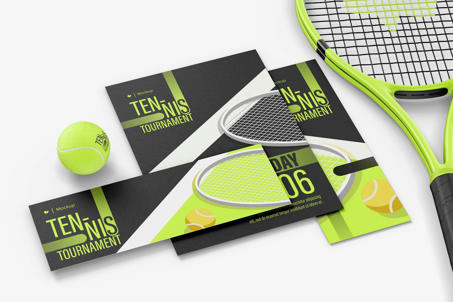 Flyer with Tennis Elements Mockup, Perspective