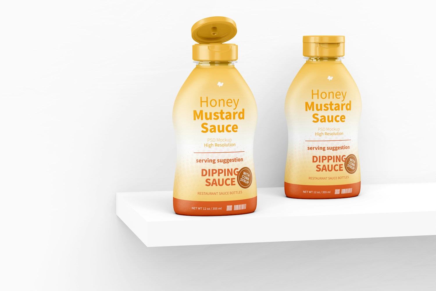 12 oz Honey Mustard Sauce Bottles Mockup, Perspective