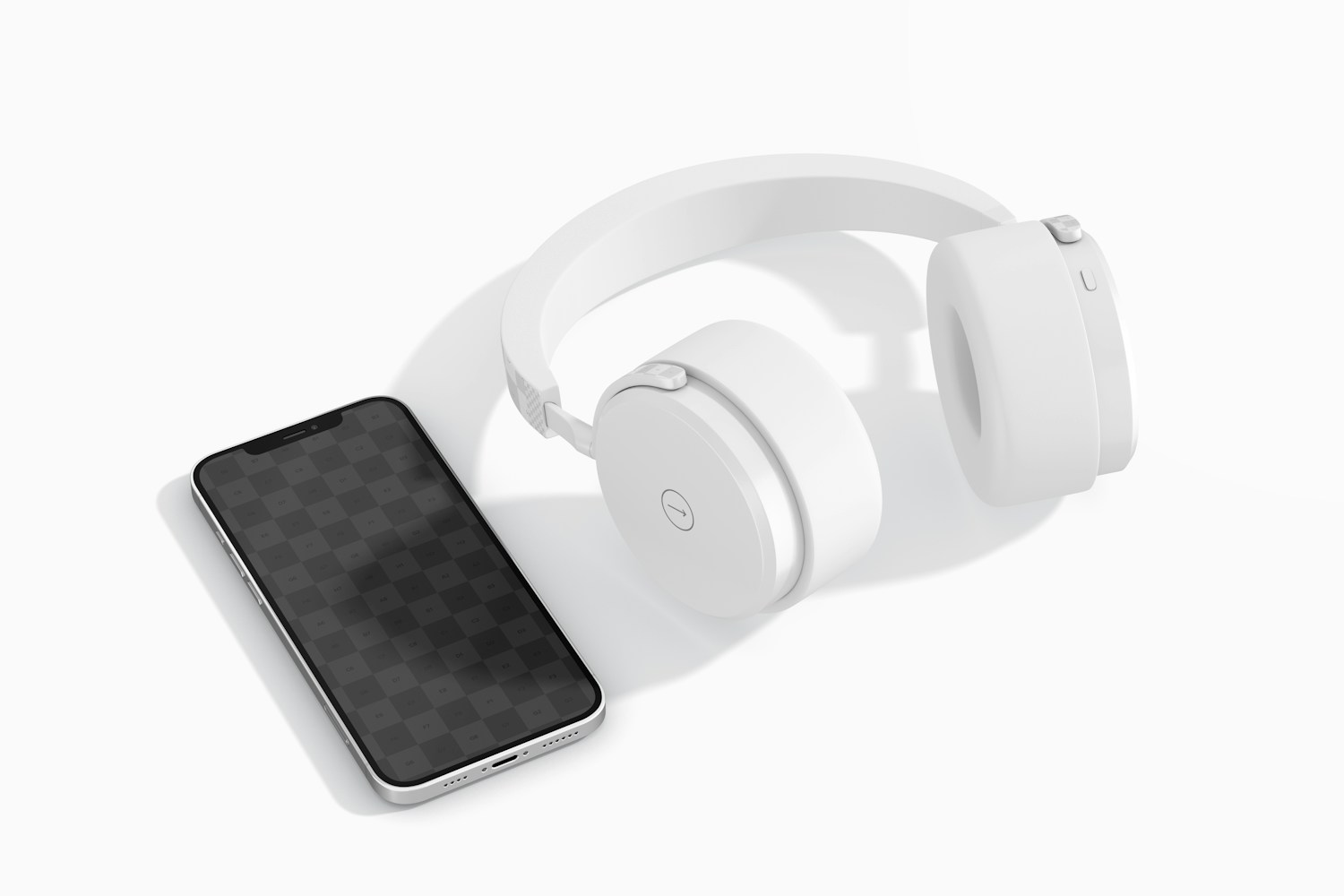Headphones with Smartphone Mockup, Perspective