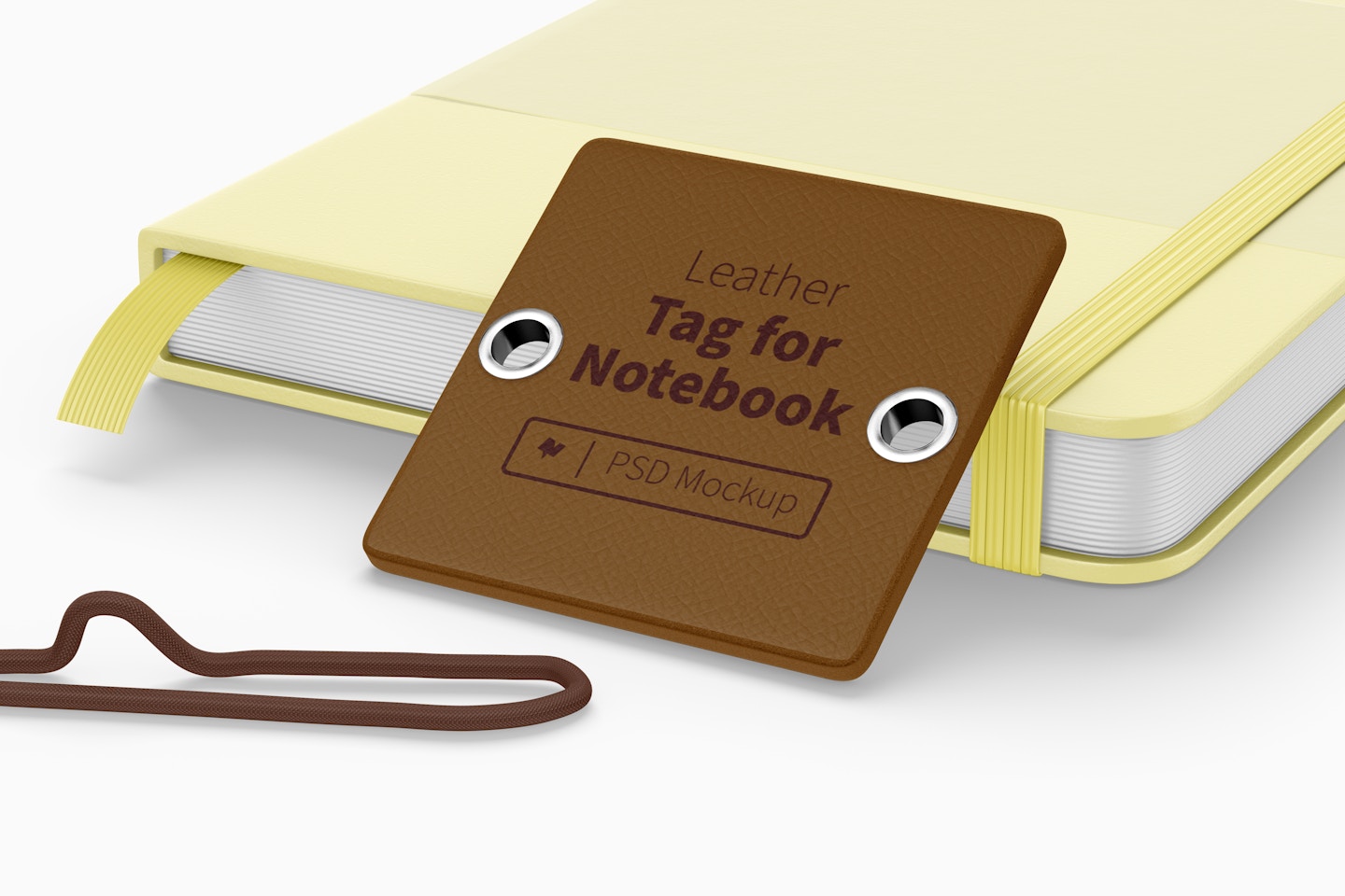 Leather Tag For Notebook Mockup, Leaned