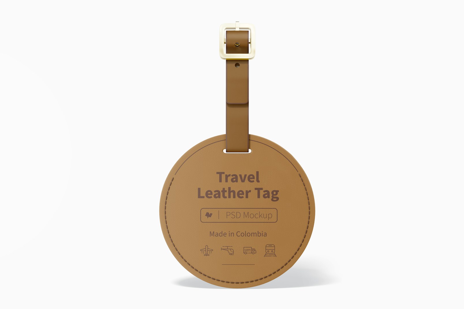 Round Travel Leather Tags Mockup, Front View