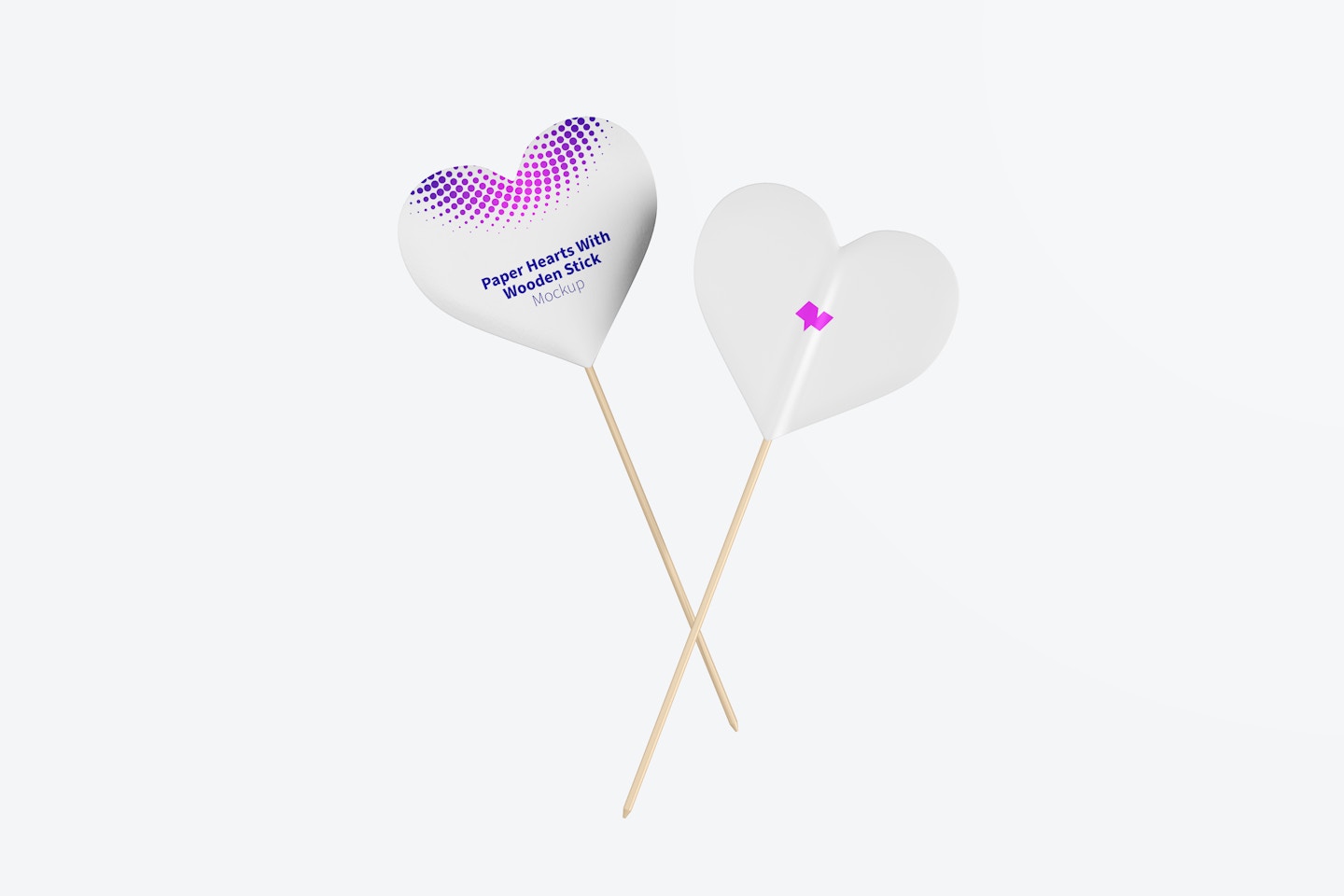 Paper Hearts With Wooden Stick Mockup, Front and Back View