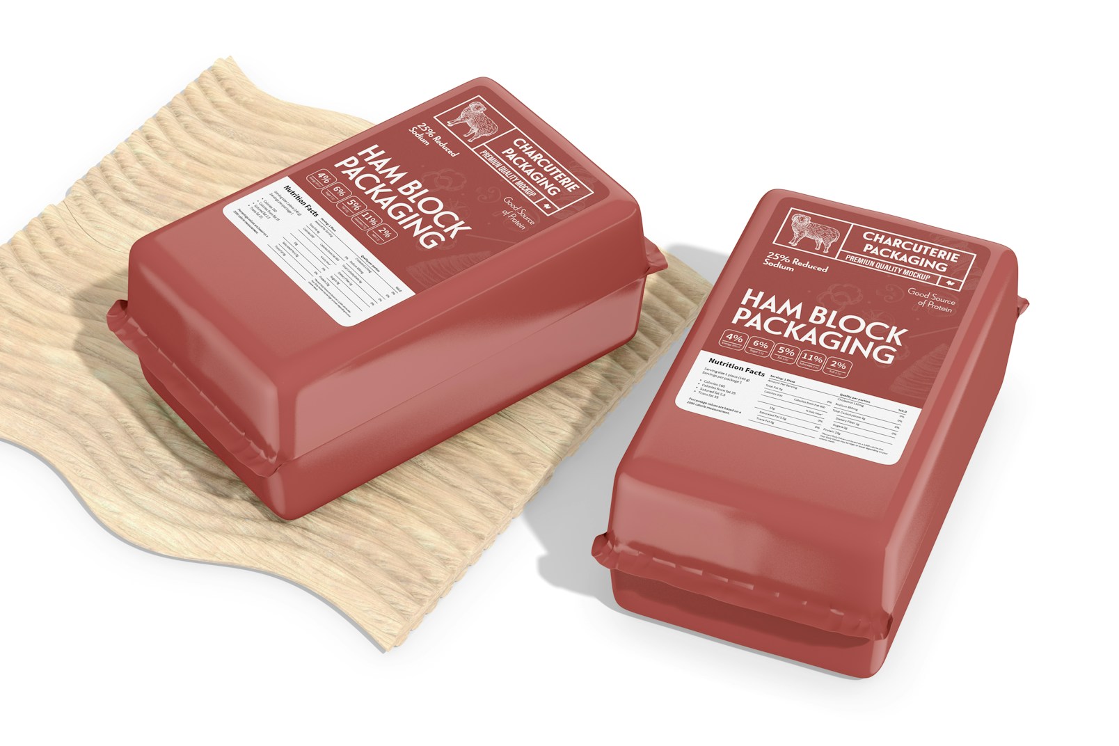 Rectangular Ham Blocks Packaging Mockup, Perspective