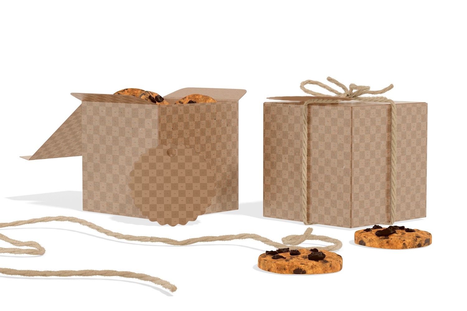 Gift Boxes with Label Mockup, Opened and Closed
