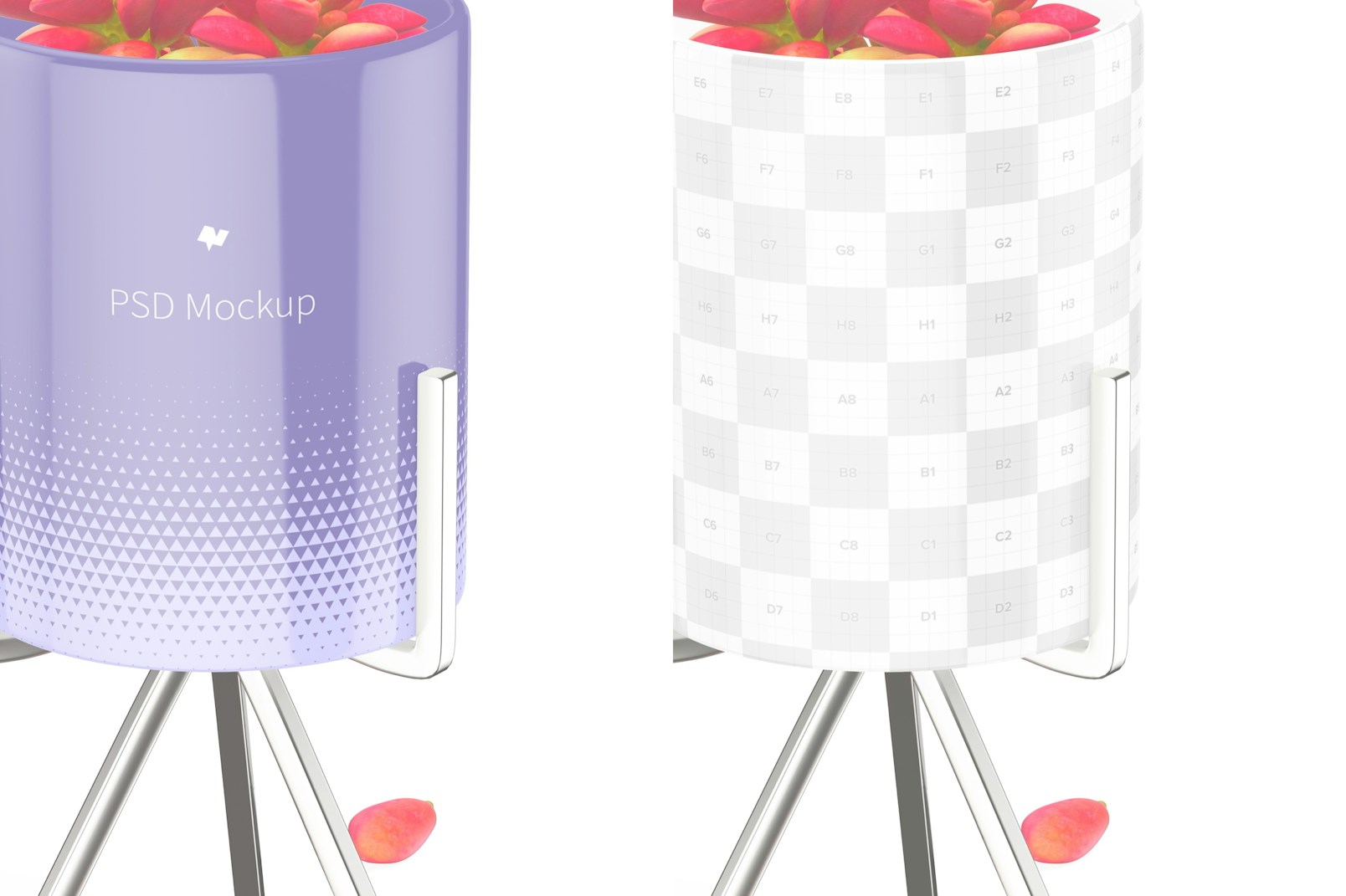 Flower Pot with Metal Stand Mockup, Close Up
