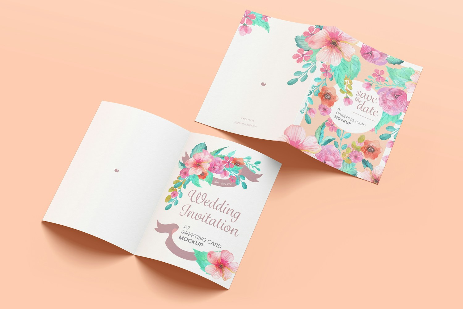 A7 Greeting Card Mockup, Spread Exterior, and Interior Pages