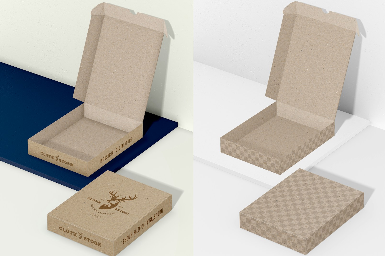 Large Cardboard Boxes Mockup, Opened and Closed
