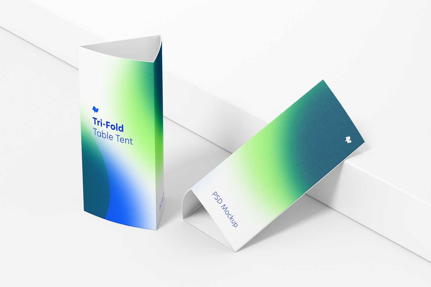 Tri-Fold Table Tents Mockup, Perspective