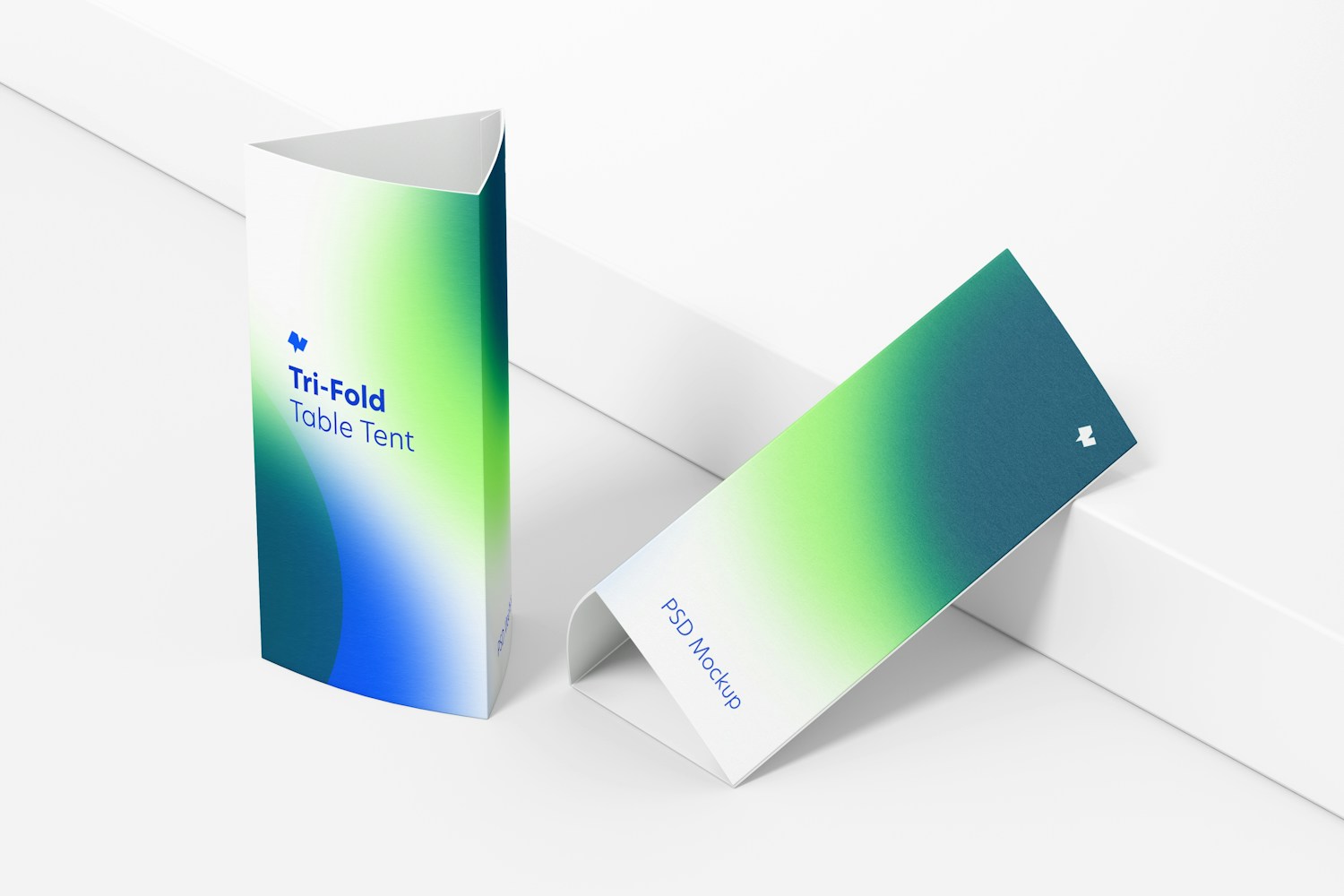 Tri-Fold Table Tents Mockup, Perspective