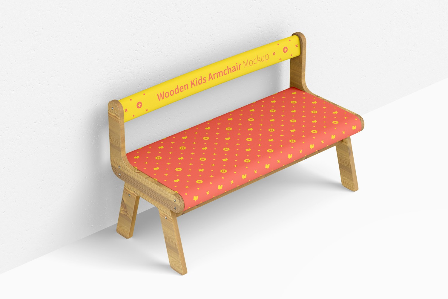 Wooden Kids Armchair Mockup, Left View Wooden Kids Armchair Mockup, Left View