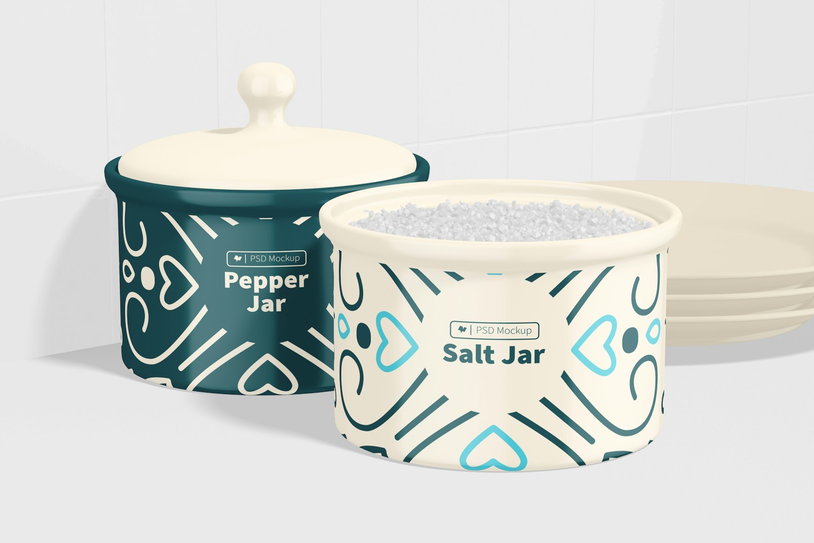 Ceramic Salt and Pepper Jars Mockup