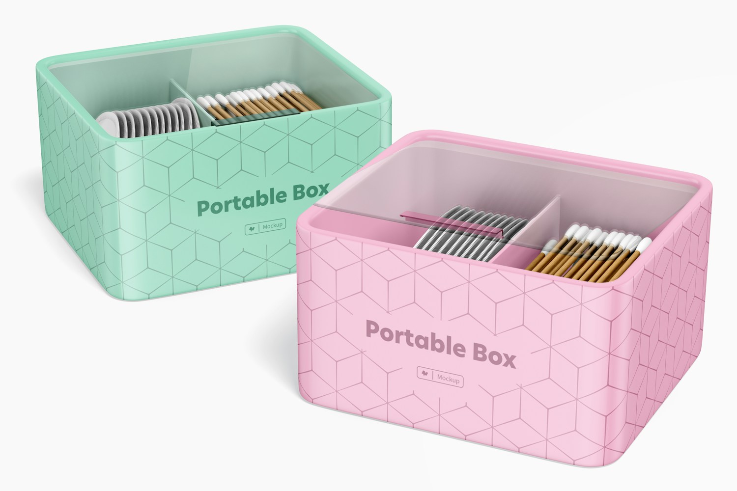 Portable Boxes with Clear Lid Mockup