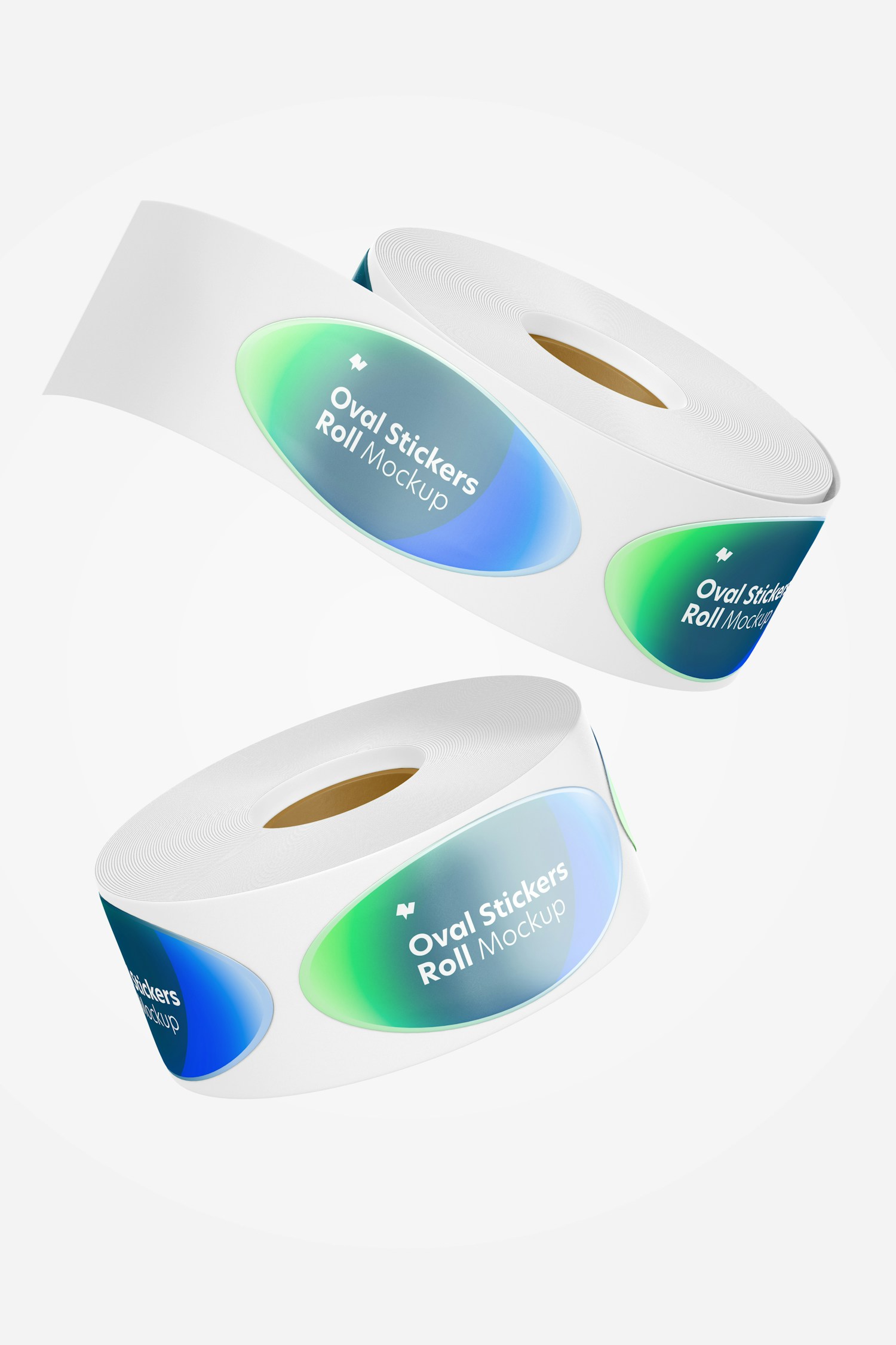 Oval Stickers Rolls Mockup, Floating