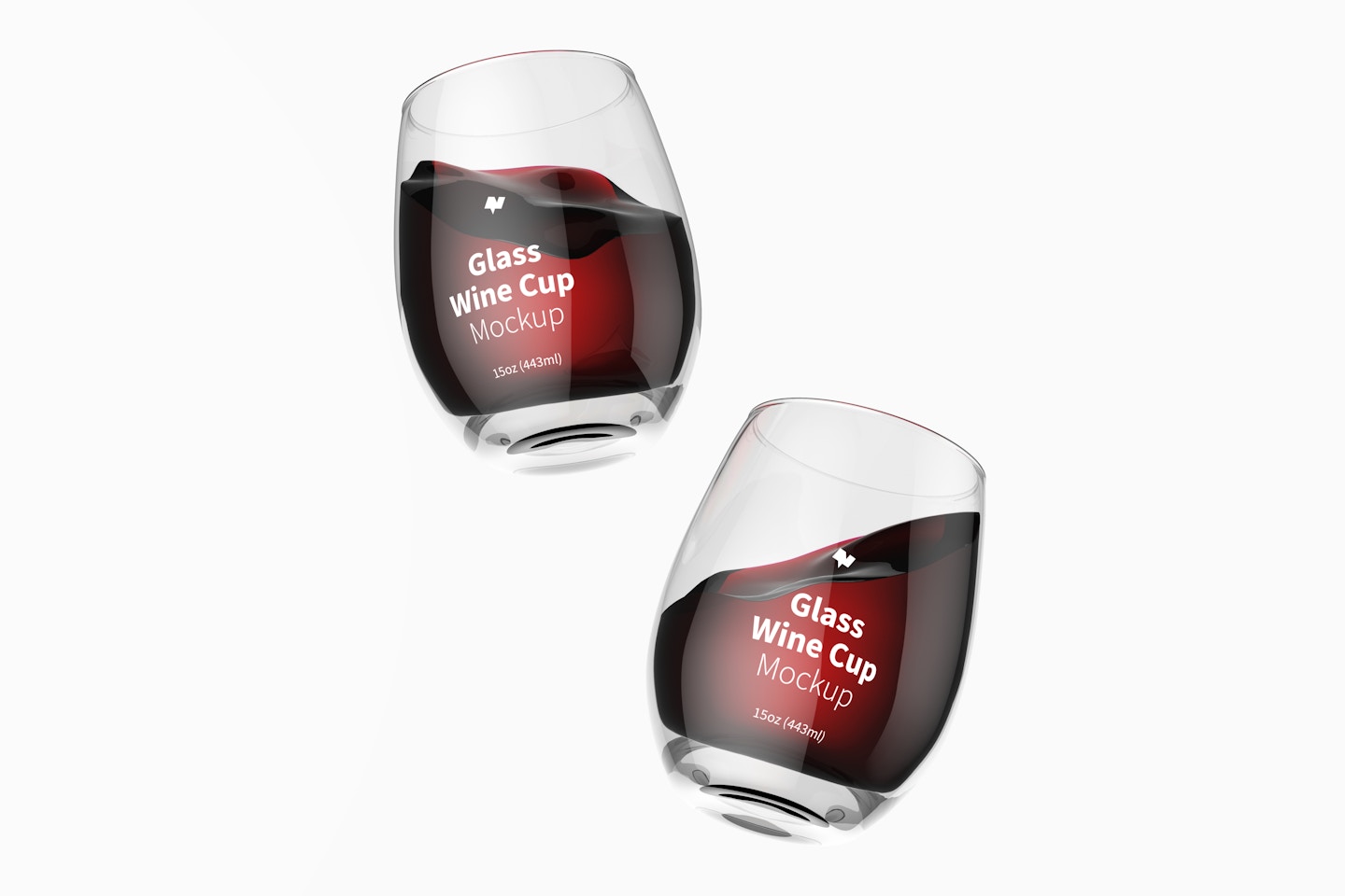 15 oz Glass Wine Cups Mockup, Floating