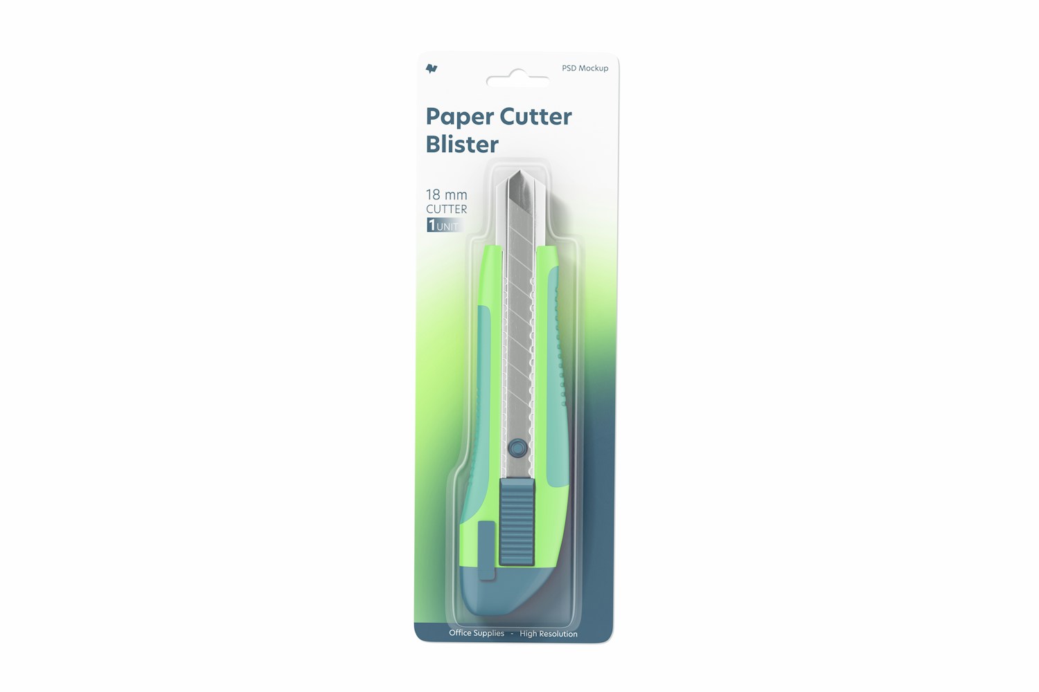 Paper Cutter Blister Mockup, Front View Paper Cutter Blister Mockup, Front View