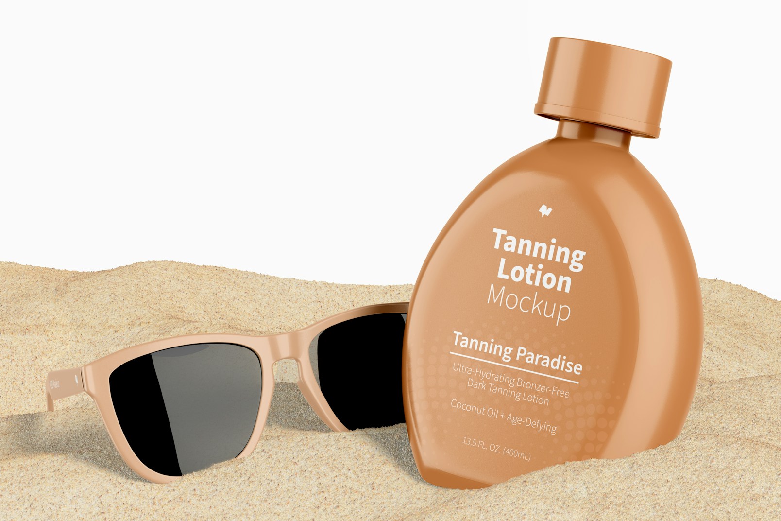 13.5 oz Tanning Lotion Bottle with Sunglasses Mockup