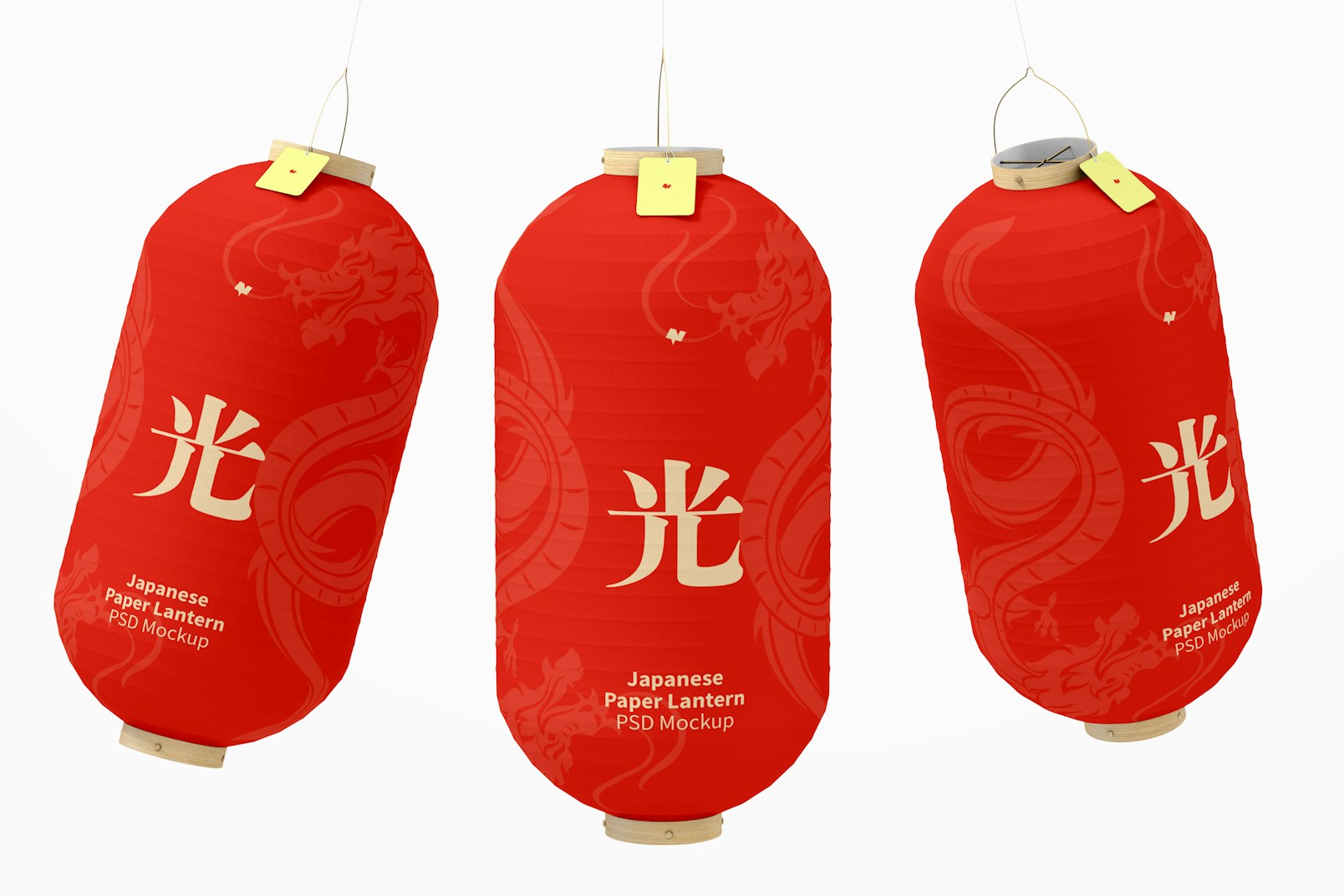 Japanese Paper Lanterns Mockup, Hanging