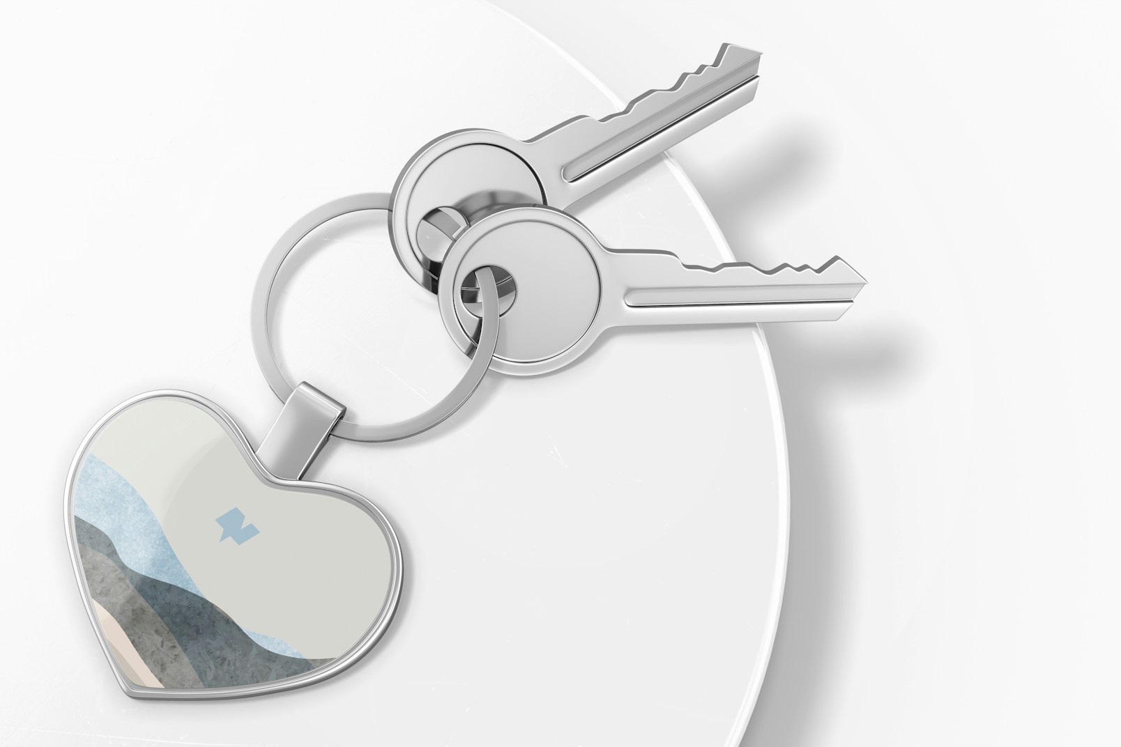 Metallic Heart Shaped Keychain Mockup, Top View