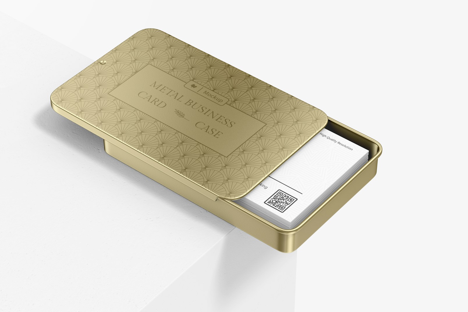 Metal Business Card Case Mockup, on Surface