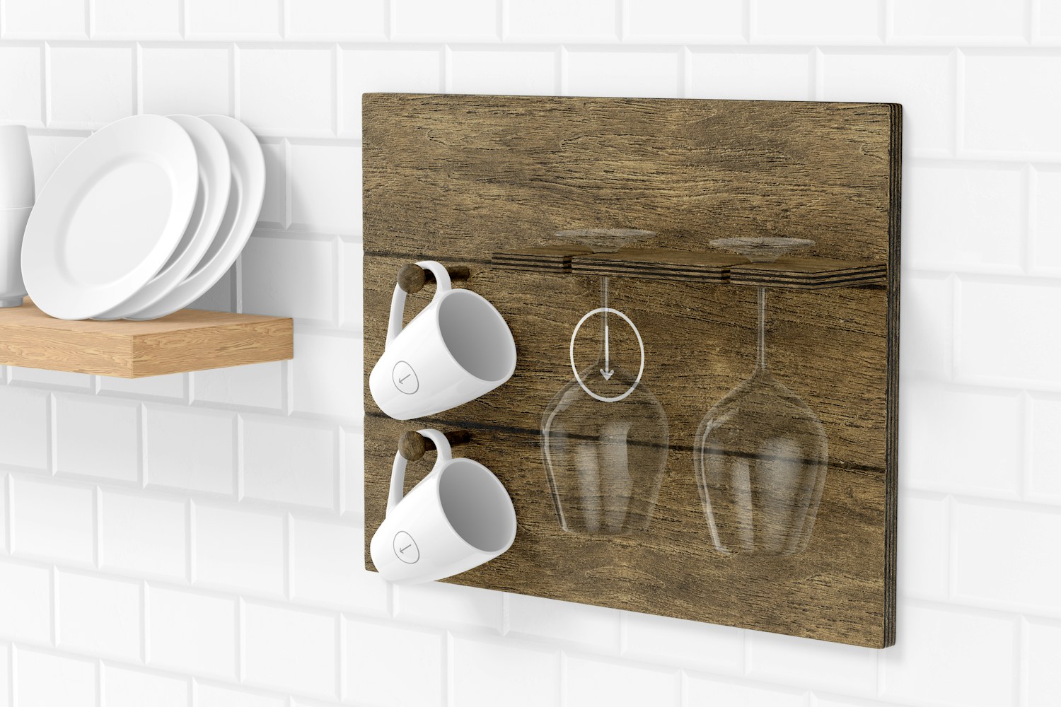 Wall Wooden Rack Mockup, Right View