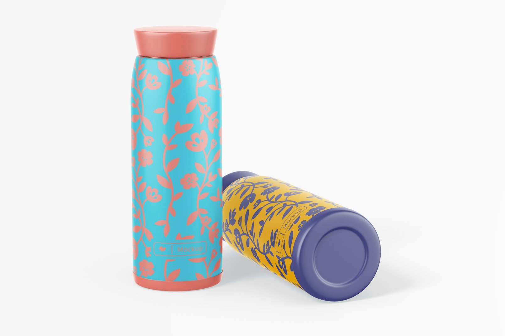 Metallic Thermos Mockup, Standing and Dropped
