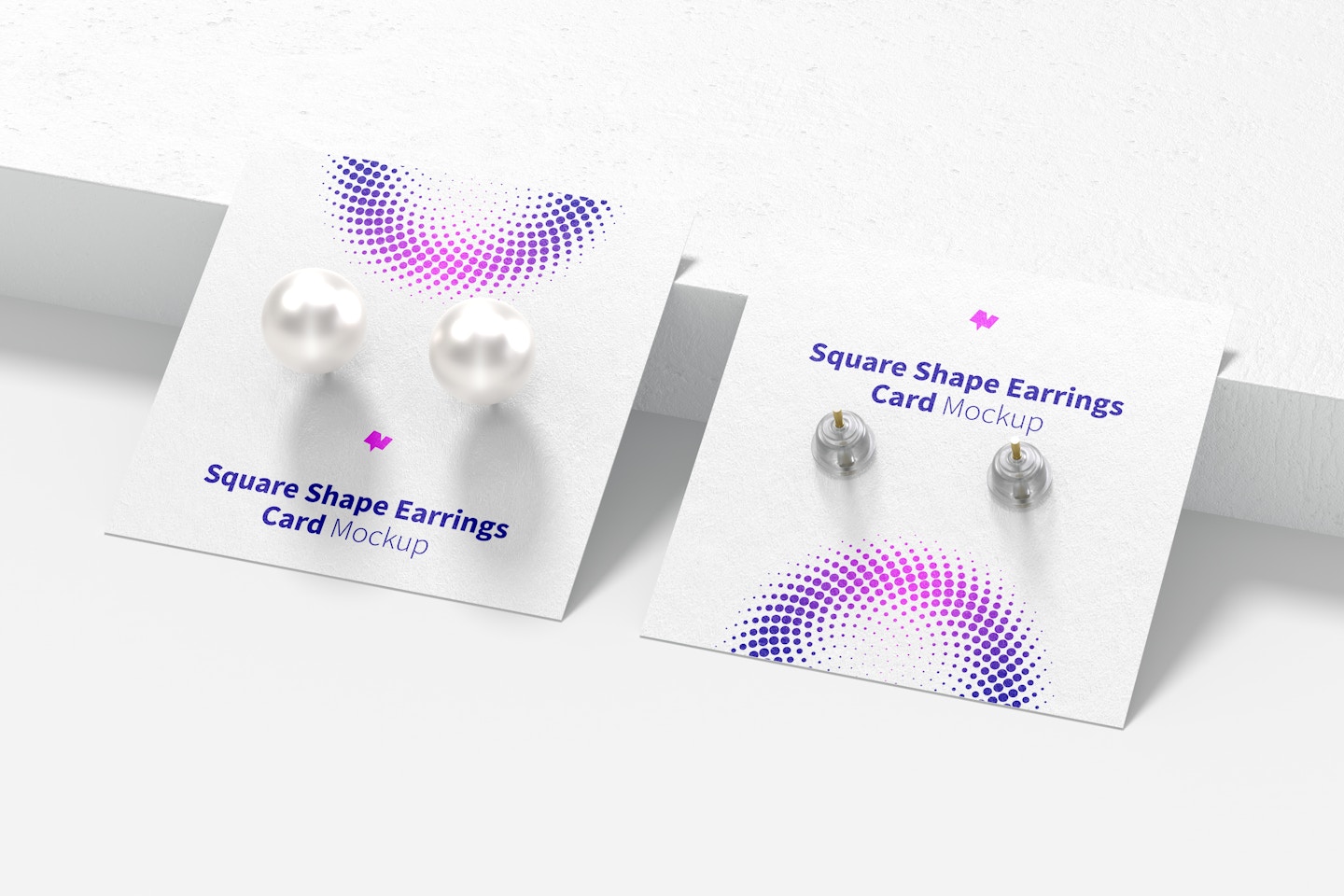 Square Shape Earrings Card Mockup, Front and Behind