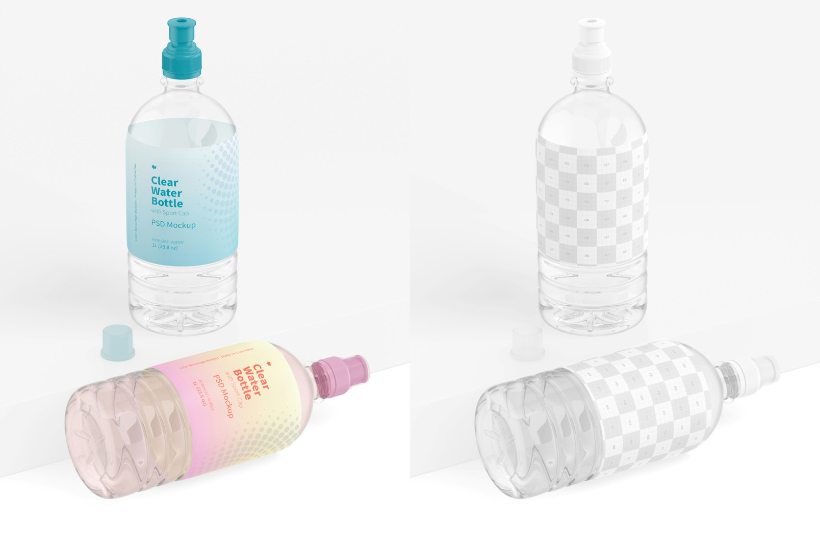 Water Bottles with Sport Cap Mockup