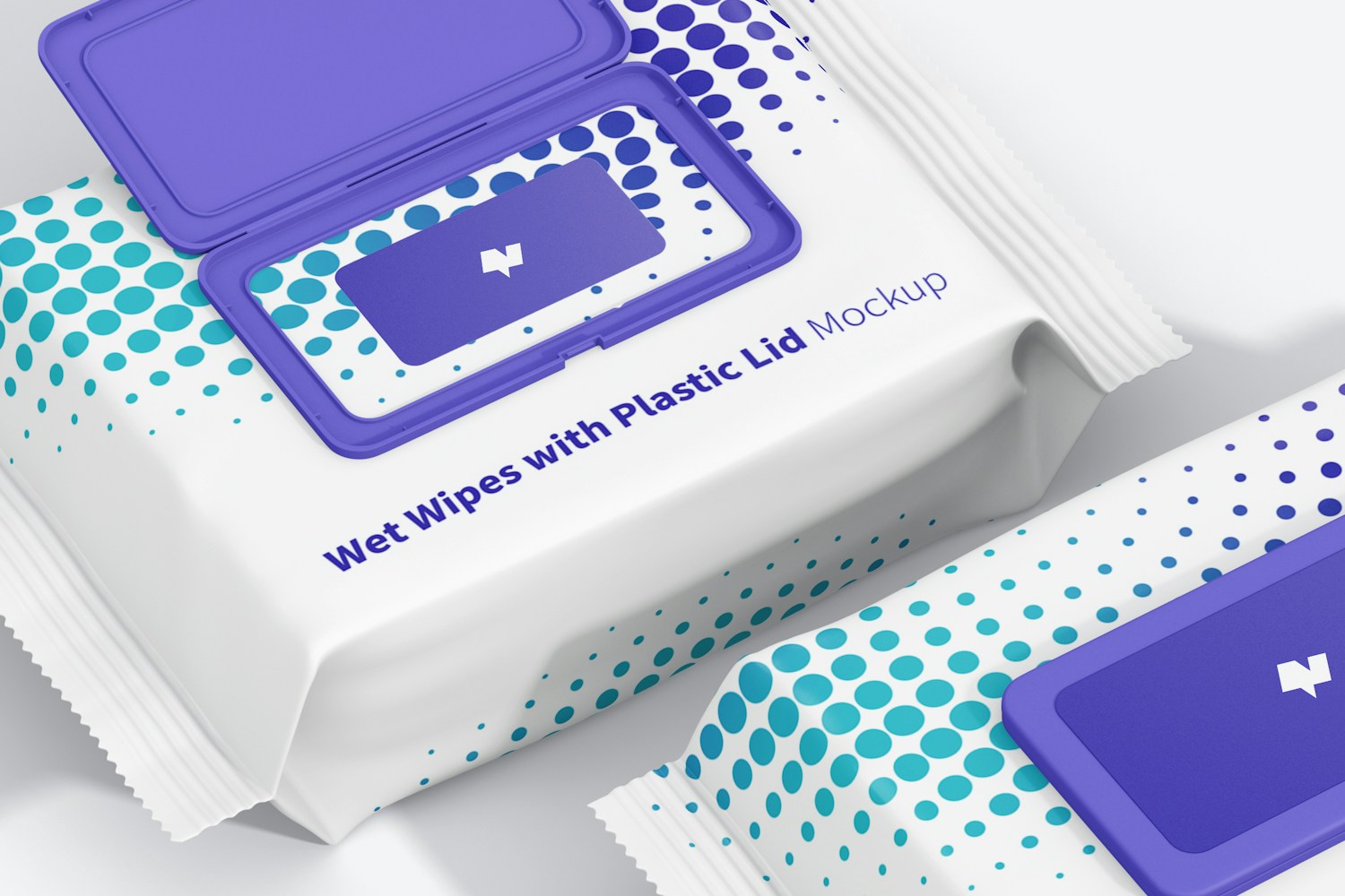 Wet Wipes Large Packaging with Plastic Lid Mockup, Right View
