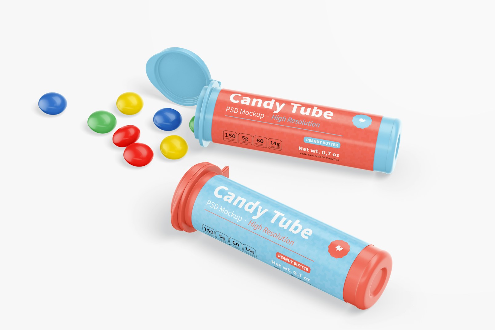 Candy Tubes with Flip Cap Mockup, Dropped