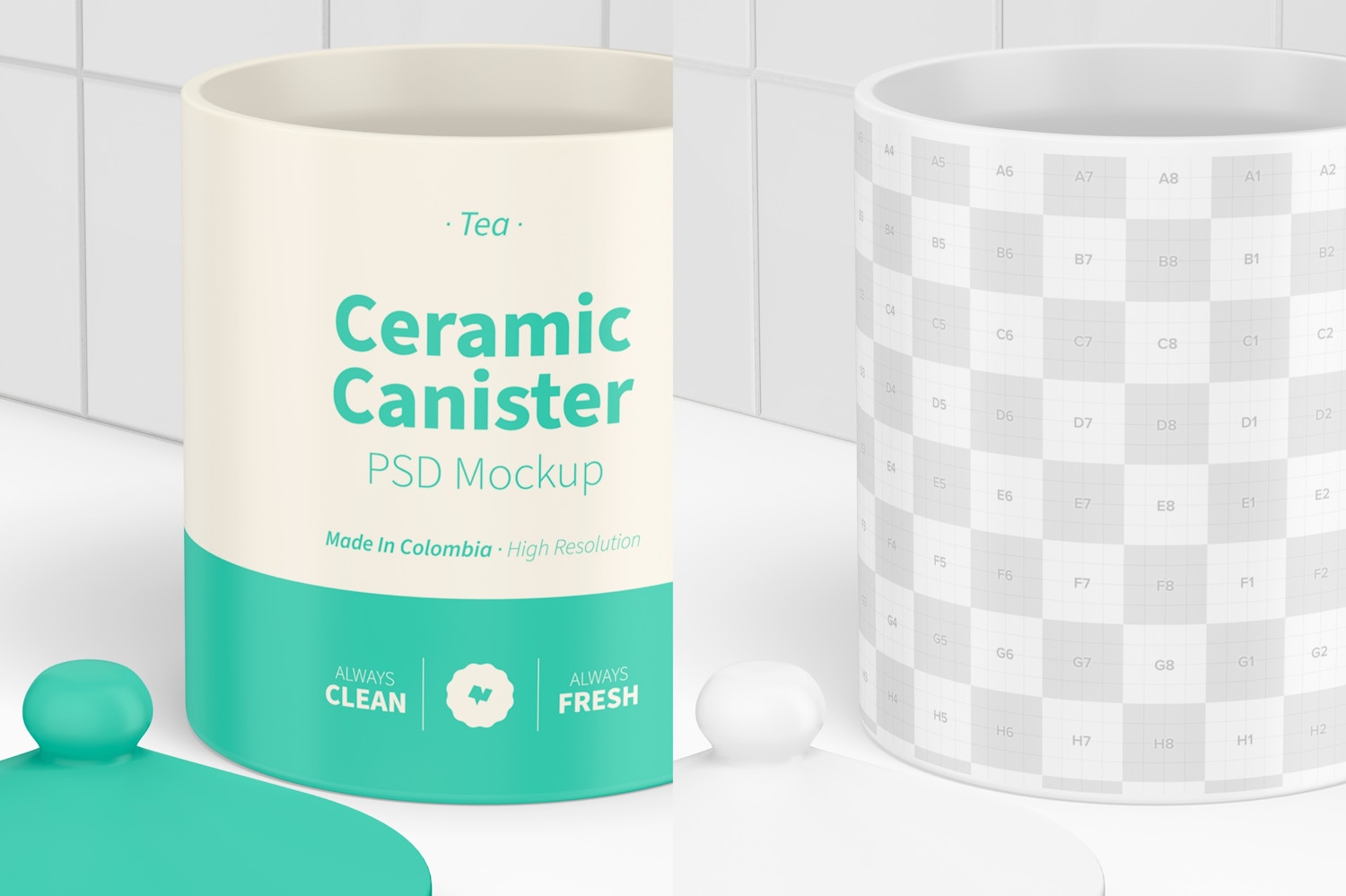 Ceramic Canister with Lid Mockup, Close Up Ceramic Canister with Lid Mockup, Close Up