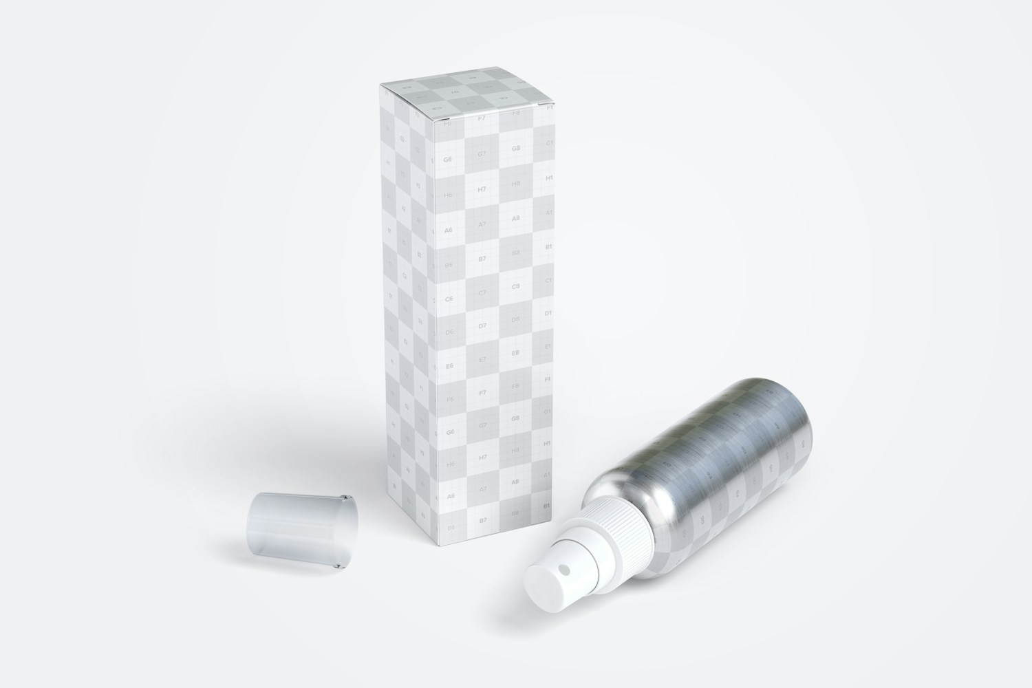 4 oz Metallic Spray Bottle Mockup with Paper Box