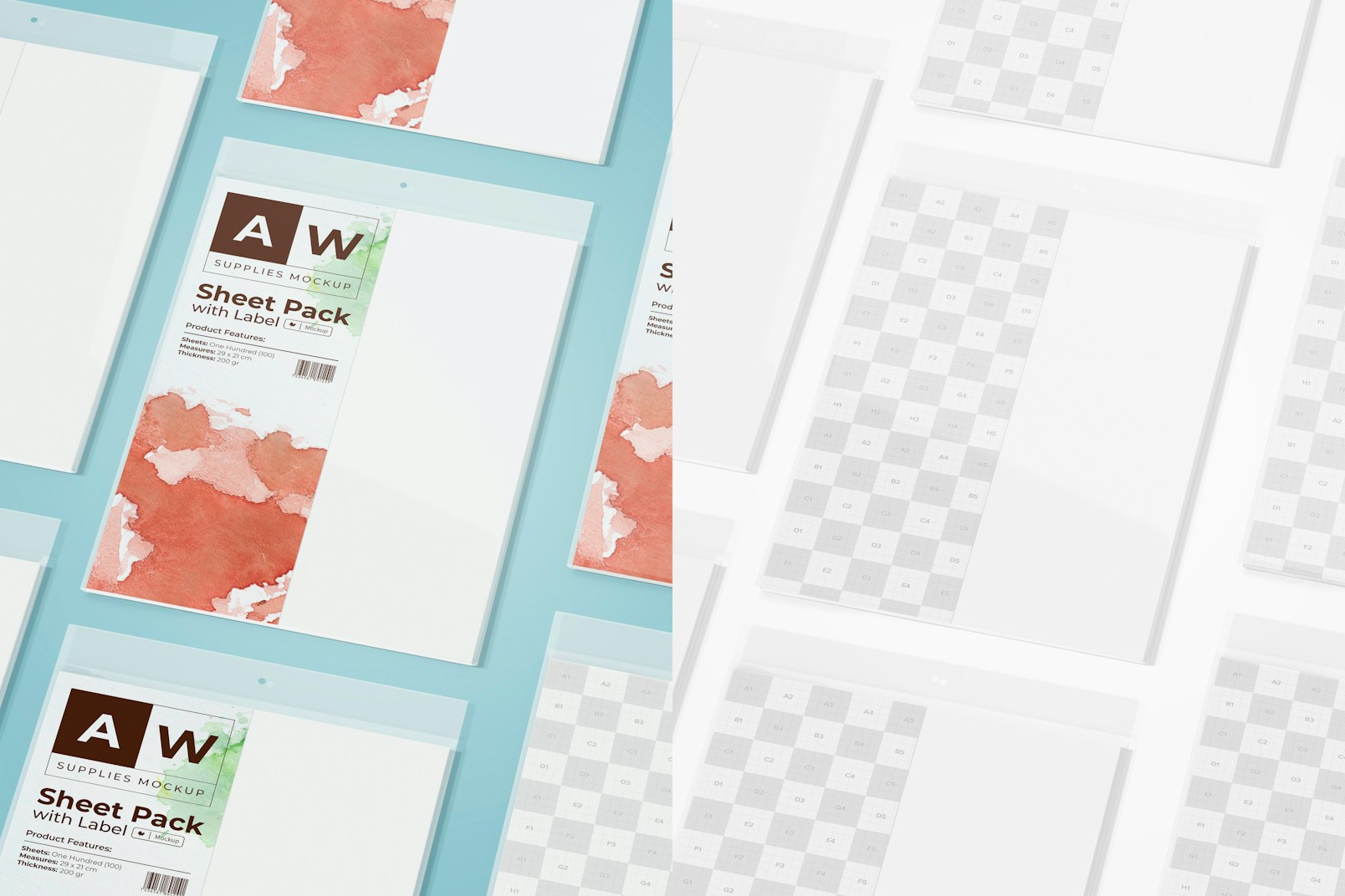 Sheet Packs with Label Mockup, Mosaic