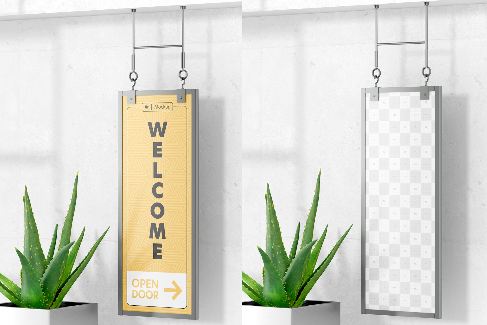 Vertical Hanging Sign Mockup, Right View