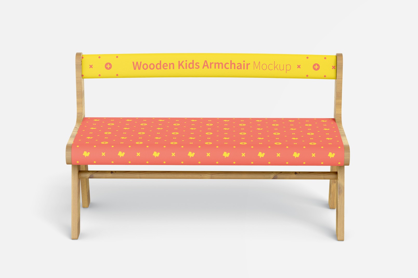Wooden Kids Armchair Mockup, Front View