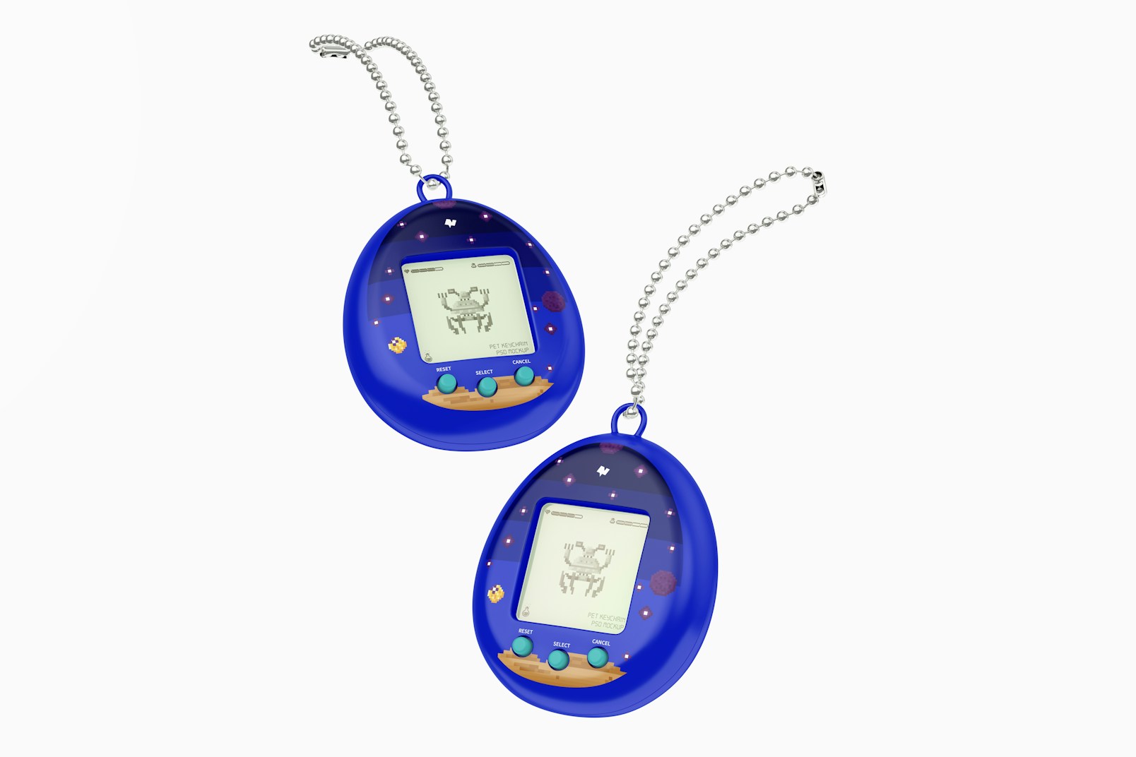 Retro Digital Pet Keychain Mockup, Floating