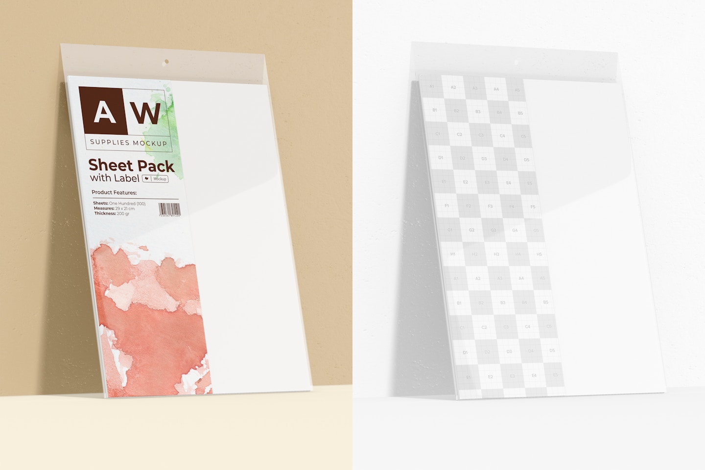 Sheet Pack with Label Mockup, Leaned