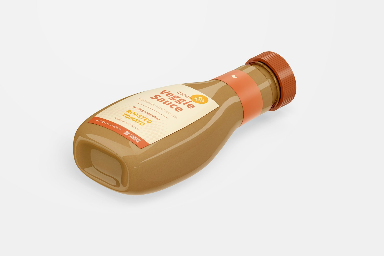 Maqueta de Botella de Salsa Vegetariana, Vista Isométrica
